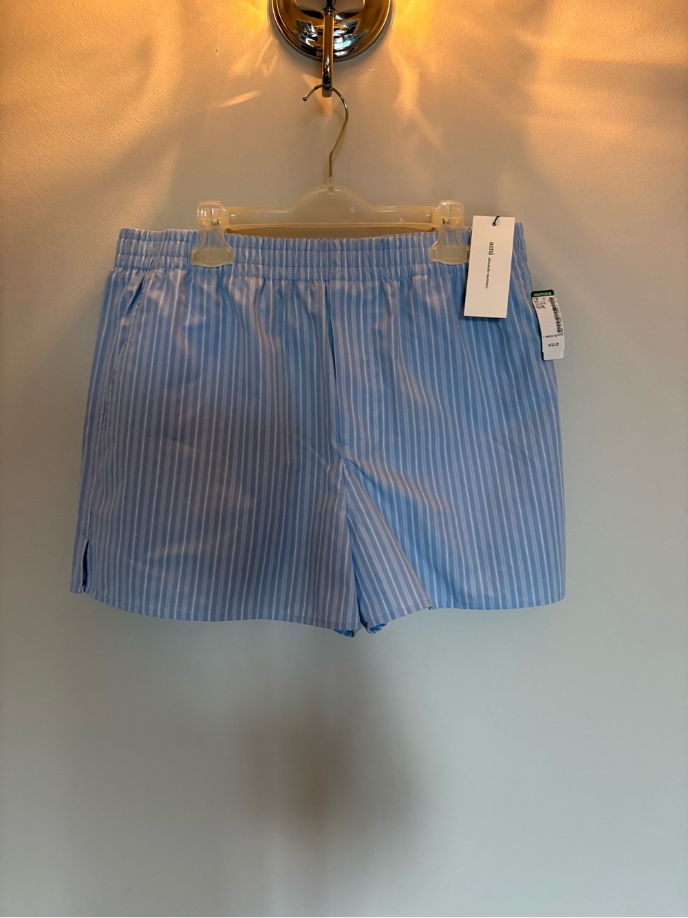 Ami Alexandre Mattiussi Light Blue & White Striped Women’s Flat Front Shorts